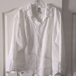 White Long Sleeve Blouse with Stitch Detail